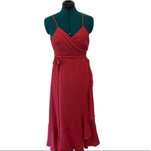 Lulu’s ruffled midi wrap dress - berry red - nwt